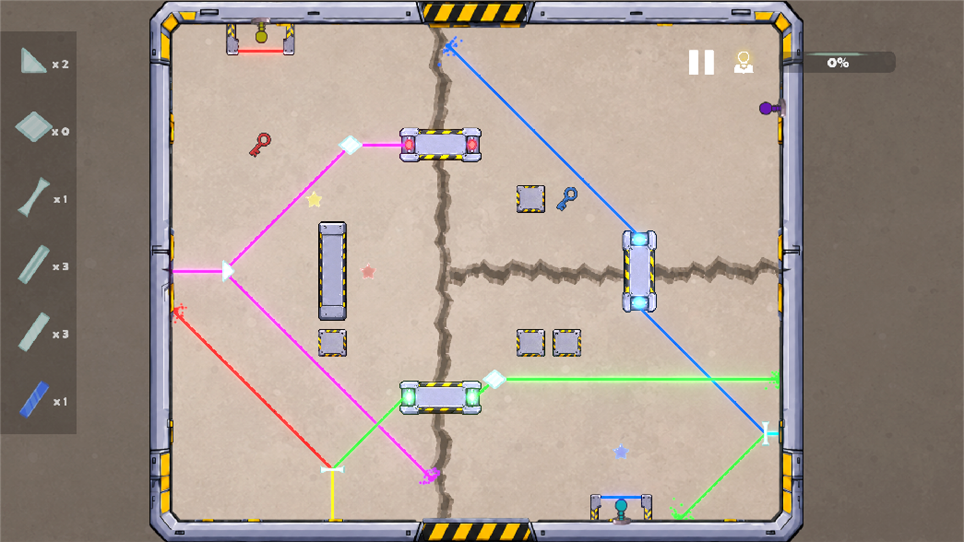 A later Prism Quest puzzle with gates and reflectors.