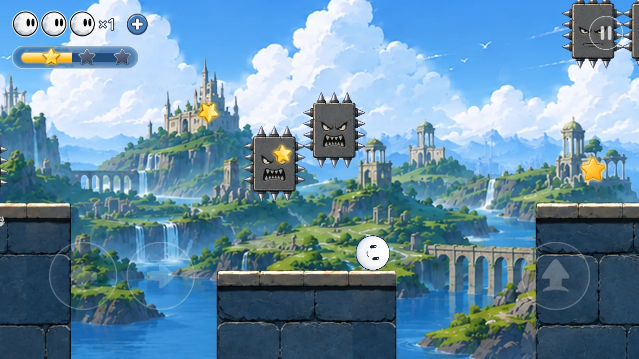 Rolling Ball dodging falling spiked stone blocks