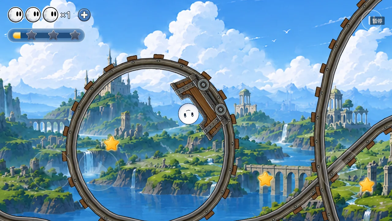 Rolling Ball riding through a large mechanical loop in the Sky Ruins